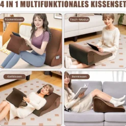 Keilkissen-Set ergonomisches Rückenkissen mit Seitentaschen und waschbarem Bezug Stützkissen für Nacken 47,5 x 23,5 x 54 cm Braun