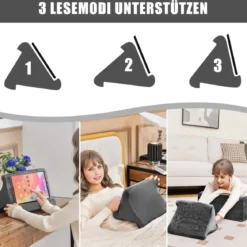 Keilkissen-Set ergonomisches Rückenkissen mit Seitentaschen und waschbarem Bezug Stützkissen für Nacken 47,5 x 23,5 x 54 cm Grau