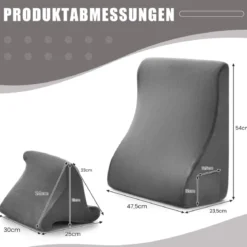 Keilkissen-Set ergonomisches Rückenkissen mit Seitentaschen und waschbarem Bezug Stützkissen für Nacken 47,5 x 23,5 x 54 cm Grau