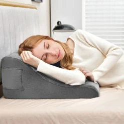 Keilkissen-Set ergonomisches Rückenkissen mit Seitentaschen und waschbarem Bezug Stützkissen für Nacken 47,5 x 23,5 x 54 cm Grau