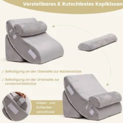 Keilkissen-Set 4-Teiliges Bettkeilkissen Postoperatives Memory-Schaum-Kissen-Set Grau