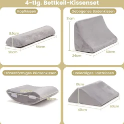 Keilkissen-Set 4-Teiliges Bettkeilkissen Postoperatives Memory-Schaum-Kissen-Set Grau