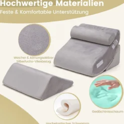 Keilkissen-Set 4-Teiliges Bettkeilkissen Postoperatives Memory-Schaum-Kissen-Set Grau