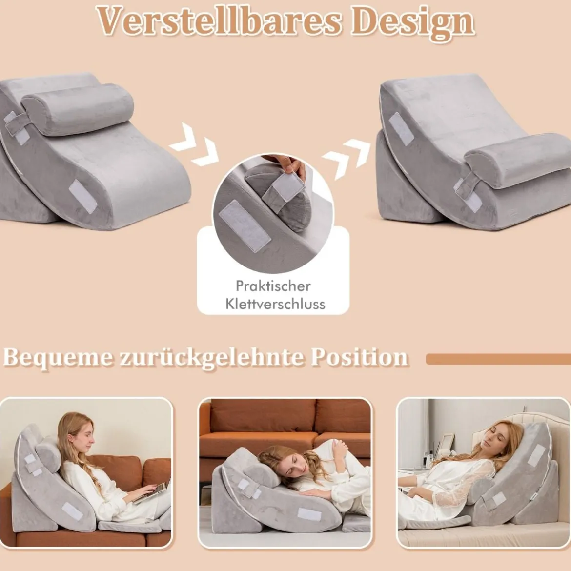 Keilkissen-Set 6-Teiliges Keilkissen-Set mit Nacken- und Beinschmerzlinderung Grau