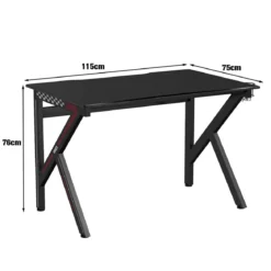 K-förmiger Gamingtisch mit Kopfhörerhaken Tassenhalter und Kabelmanagement ergonomischer Computertisch Schwarz