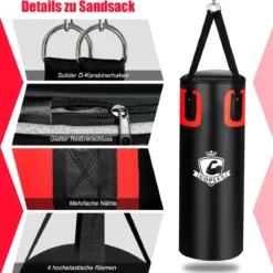 25,5 kg Boxsack-Set Boxsack mit 12 oz Boxhandschuhen & Handschlaufen Schwarz