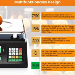 40 kg Digitale Ladenwaage Preisrechnende Lebensmittelwaage aus Edelstahl mit Beidseitigem LCD-Display