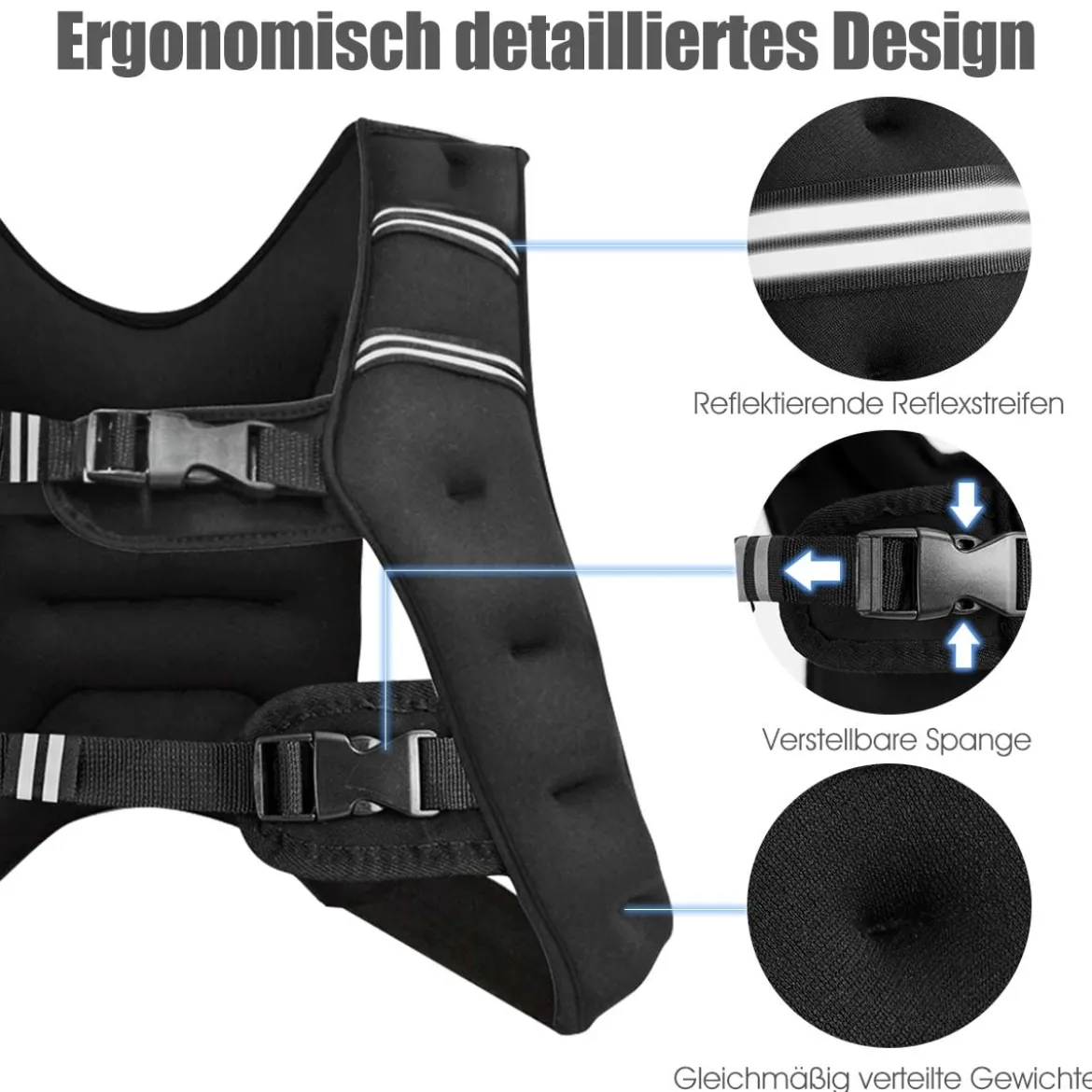 8KG Gewichtsweste Trainingsweste mit Reflexstreifen und verstellbarem Riemen Fitnessweste