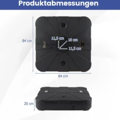 130 kg Sonnenschirmständer mit Rollen HDPE 84cm quadratisch füllbar für Garten Terrasse Poolbereich Schwarz