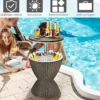 Kühlbox Hocker Gartentisch terrassentisch höhenverstellbar Eiskühler Getränkekühler Gartentisch Braun