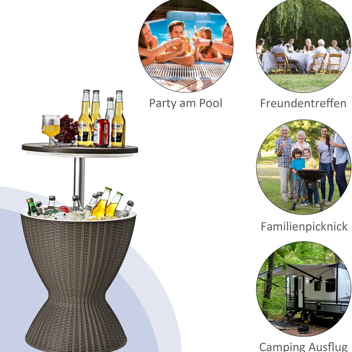 Kühlbox Hocker Gartentisch terrassentisch höhenverstellbar Eiskühler Getränkekühler Gartentisch Braun