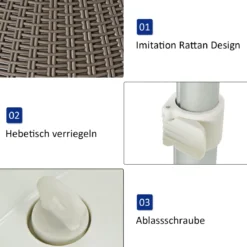 Kühlbox Hocker Gartentisch terrassentisch höhenverstellbar Eiskühler Getränkekühler Gartentisch Braun