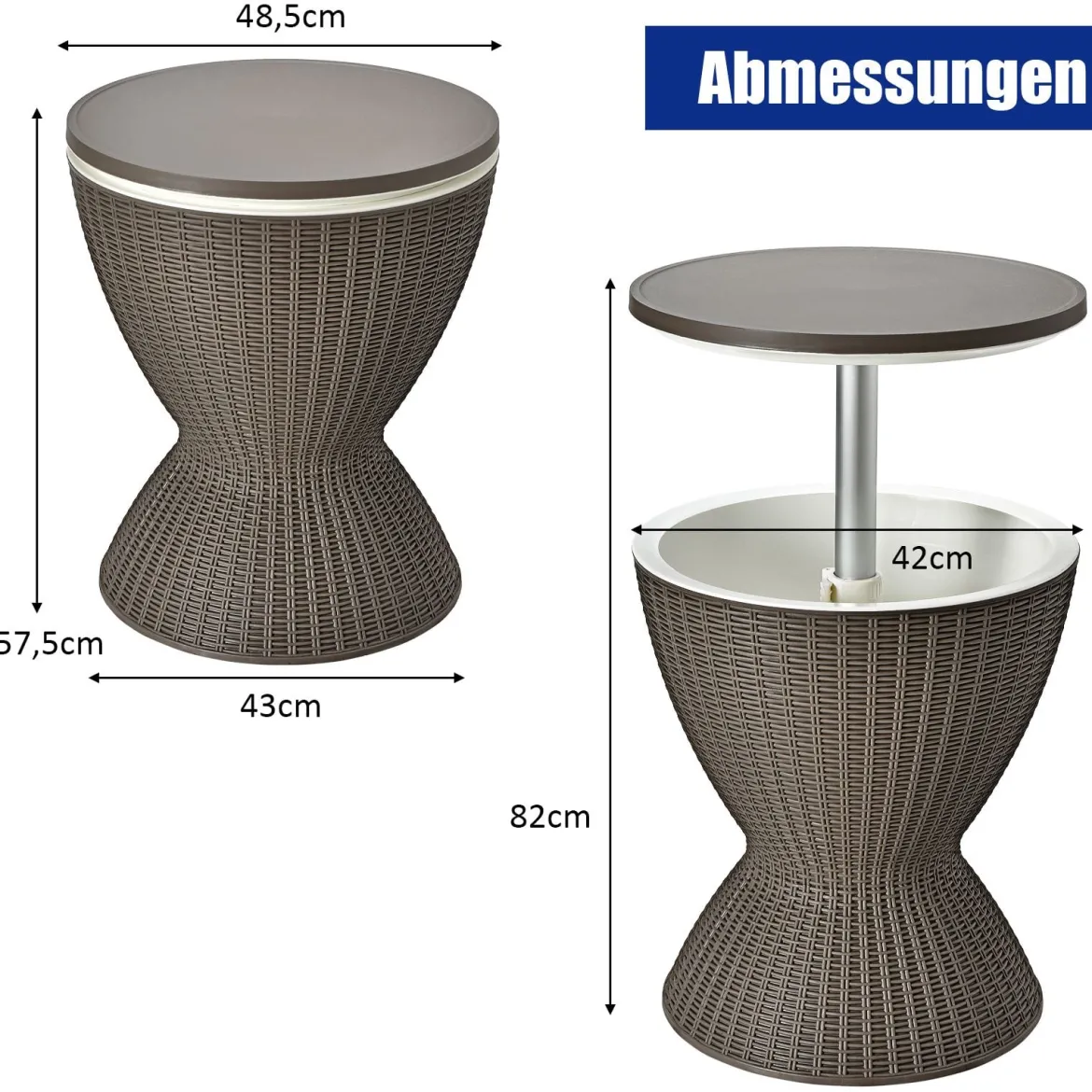 Kühlbox Hocker Gartentisch terrassentisch höhenverstellbar Eiskühler Getränkekühler Gartentisch Braun