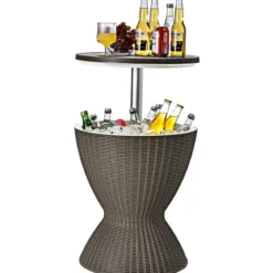 Kühlbox Hocker Gartentisch terrassentisch höhenverstellbar Eiskühler Getränkekühler Gartentisch Braun