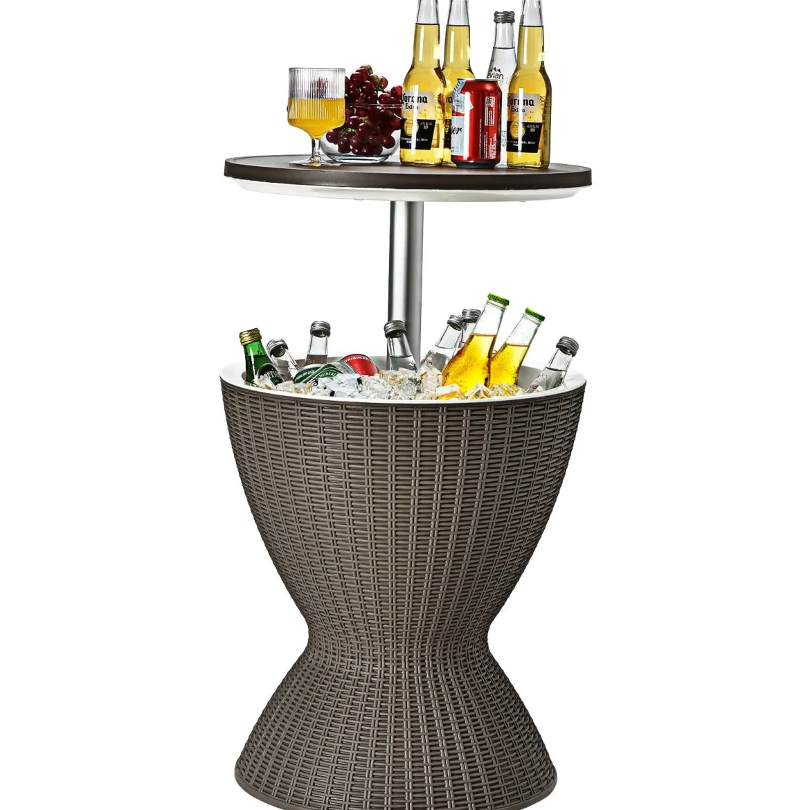 Kühlbox Hocker Gartentisch terrassentisch höhenverstellbar Eiskühler Getränkekühler Gartentisch Braun