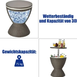 Kühlbox Hocker Gartentisch terrassentisch höhenverstellbar Eiskühler Getränkekühler Gartentisch Braun