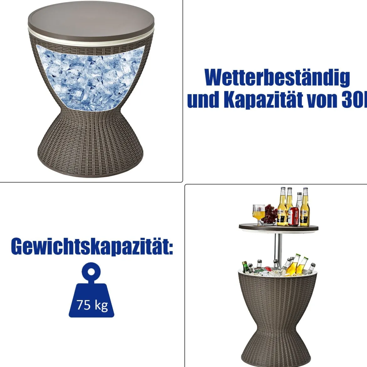Kühlbox Hocker Gartentisch terrassentisch höhenverstellbar Eiskühler Getränkekühler Gartentisch Braun