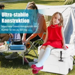 Kühlbox mit 15 L Fassungsvermögen Eistruhe mit Griff Ablassstopfen & 2 Getränkehaltern Weiß