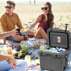 Kühlbox mit 15 L Fassungsvermögen Eistruhe mit Griff Ablassstopfen & 2 Getränkehaltern Grau
