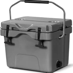 Kühlbox mit 15 L Fassungsvermögen Eistruhe mit Griff Ablassstopfen & 2 Getränkehaltern Grau