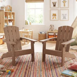 Kinder Adirondack Stuhl aus HIPS Gartenstuhl mit Ergonomischer Rückenlehne Braun
