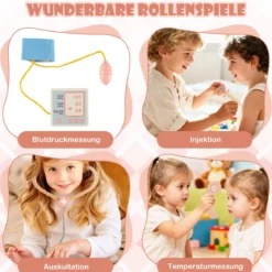Kinder Arzt Spielset mit Sehtafel & Spielzeug-CT-Gerät Holz Krankenhaus Rollenspiel Kit Rosa