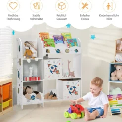 Kinder Aufbewahrungsschrank mit 5 Fächern & 2 Stoffschubladen Universum