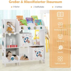 Kinder Aufbewahrungsschrank mit 5 Fächern & 2 Stoffschubladen Universum