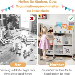 Kinder Aufbewahrungsschrank mit 5 Fächern & 2 Stoffschubladen Universum