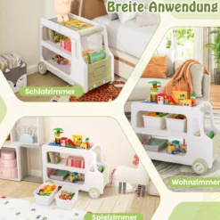 Kinder Autoförmiger Regal mit 2 Aufbewahrungsboxen Spielzeugregal Kinderregal Weiß