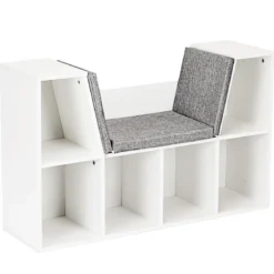 Kinder Bücherregal aus Holz mit Kissen & Rückenwand Würfelregal 102,5 x 30 x 63,5 cm Weiß