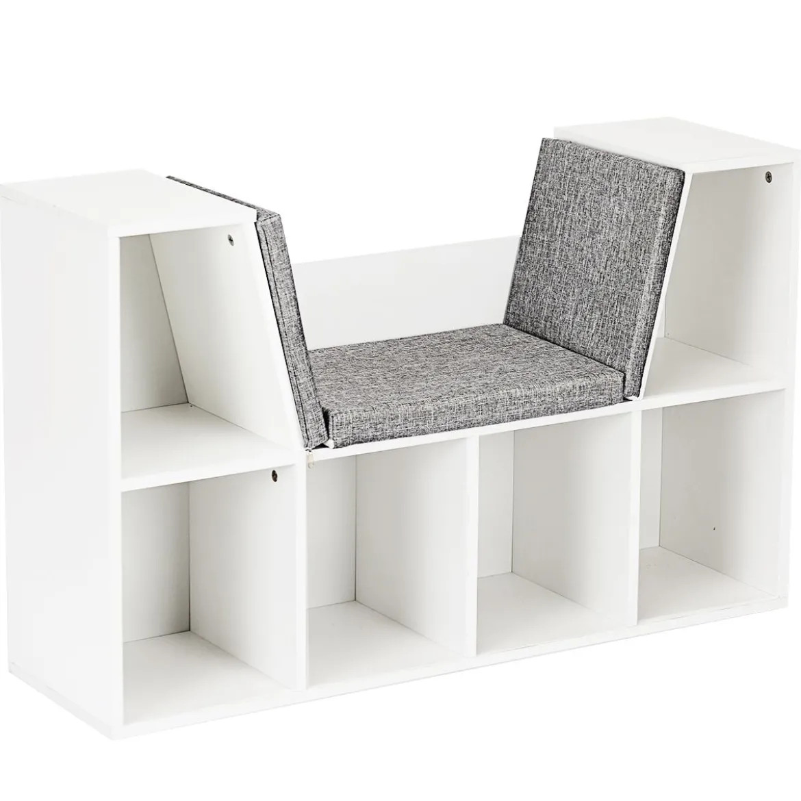 Kinder Bücherregal aus Holz mit Kissen & Rückenwand Würfelregal 102,5 x 30 x 63,5 cm Weiß