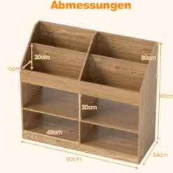Kinder Bücherregal 80 cm Hohes Kinderregal mit 4 Regalen und 4 Offenen Fächern Natur/Weiß