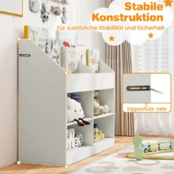 Kinder Bücherregal 80 cm Hohes Kinderregal mit 4 Regalen und 4 Offenen Fächern Natur/Weiß