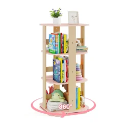Kinder Bücherregal 360° drehbar 3-stöckiges Spielzeugregal mit 12 Fächern 48 x 48 x 95,5 cm Rosa