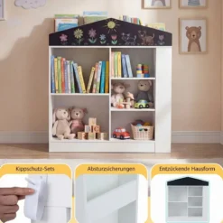 Kinder Bücherregal in Hausform mit Tafel & 11 Fächern Kinderregal Montessori Spielzeugrregal Weiß