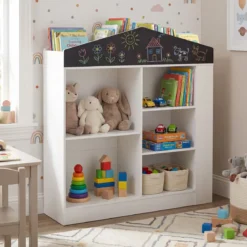 Kinder Bücherregal in Hausform mit Tafel & 11 Fächern Kinderregal Montessori Spielzeugrregal Weiß