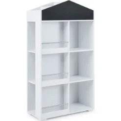 Kinder Bücherregal in Hausform mit Tafel & 13 Fächern Kinderregal Montessori Spielzeugrregal Weiß