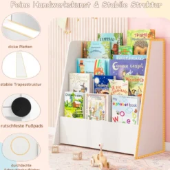 Kinder Bücherregalmit 4 Ablagefächern Kinderregal Zeitschriftenständer bücherständer