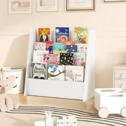 Kinder Bücherregalmit 4 Ablagefächern Kinderregal Zeitschriftenständer bücherständer