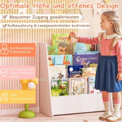 Kinder Bücherregalmit 4 Ablagefächern Kinderregal Zeitschriftenständer bücherständer