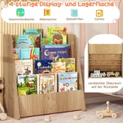 Kinder Bücherregalmit 4 Ablagefächern Kinderregal Zeitschriftenständer bücherständer