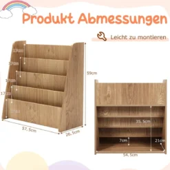 Kinder Bücherregalmit 4 Ablagefächern Kinderregal Zeitschriftenständer bücherständer