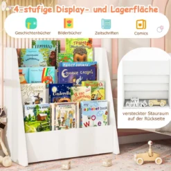 Kinder Bücherregalmit 4 Ablagefächern Kinderregal Zeitschriftenständer bücherständer