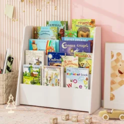Kinder Bücherregalmit 4 Ablagefächern Kinderregal Zeitschriftenständer bücherständer