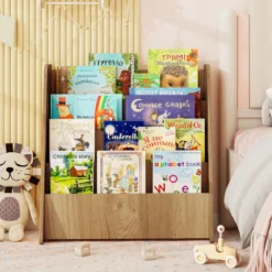 Kinder Bücherregalmit 4 Ablagefächern Kinderregal Zeitschriftenständer bücherständer