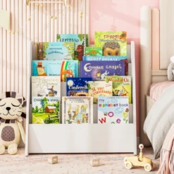 Kinder Bücherregalmit 4 Ablagefächern Kinderregal Zeitschriftenständer bücherständer