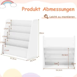 Kinder Bücherregalmit 4 Ablagefächern Kinderregal Zeitschriftenständer bücherständer