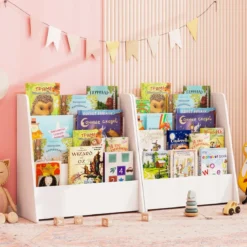 Kinder Bücherregalmit 4 Ablagefächern Kinderregal Zeitschriftenständer bücherständer
