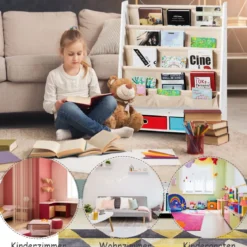 Kinder Bücherregal mit 5 Ablage & 2 Schubladen Kinderzimmerregal Aufbewahrungsregal